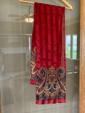 Red  Paisley Scarf feels like Silk.